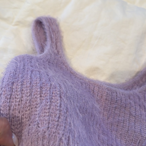 Self Portrait Fluffy Cropped Knit Top in Lilac, M - Picture 7 of 14
